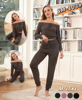 Women Crop Top Pajama Crop Top Ribbed Ruched Full Sleeve Crop Top With Bottom